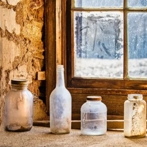 Old Glass Jars in Window Light